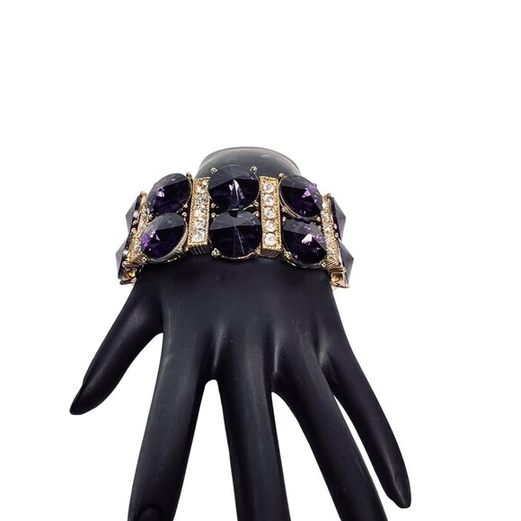 Von Maur Jewelry - Gold Tone Clear Rhinestone And Purple Rivoli Stretch Bracelet (6243)